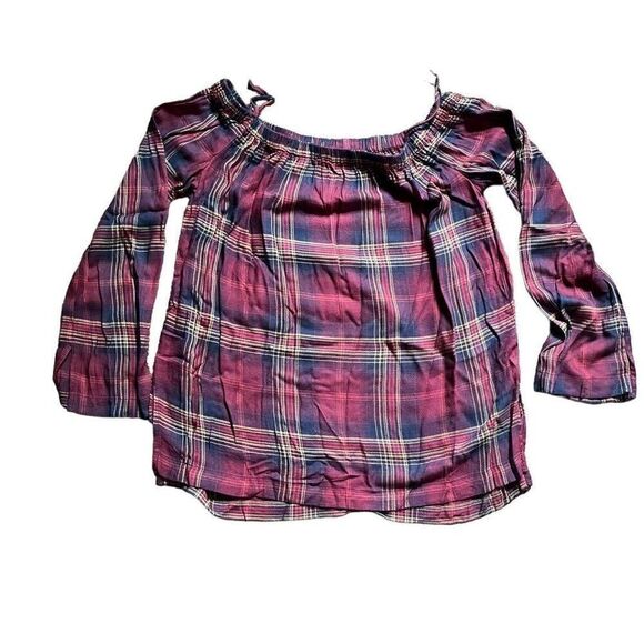 Cloth and Stone Blouse Top Women's Small Multicolor Plaid Boat Neck Casual Wear - Picture 1 of 7